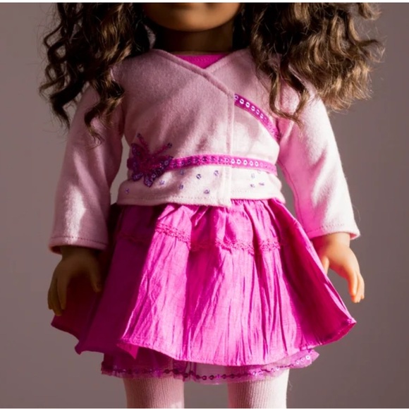 American Girl Doll “Sweet Sequins Party” Outfit with Pink Sweater, Dress, Tights - Picture 3 of 16